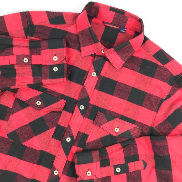 Buffalo Plaid Flannel Shirt Medium Red Black Sz M - Picture 7 of 10
